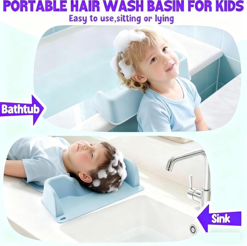 XHMAXE Portable Hair Washing Station Set,Silicone Hair Washing Station for Kids,ChildrenTeens,Sink or Bathtub Shampoo Buddy, Attached Shampoo Brush and Baby Bath Rinse Cup （Relaxing Hair Washing） - Image 2